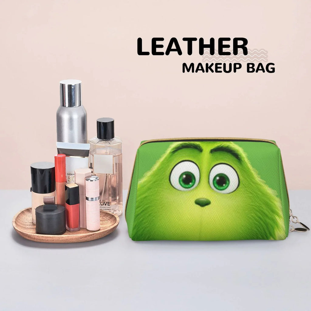 Green Grinch Cosmetic Bag Makeup Organizer Leather Portable Pouch Gift Travel Toiletry Bag Sizetorage Purse