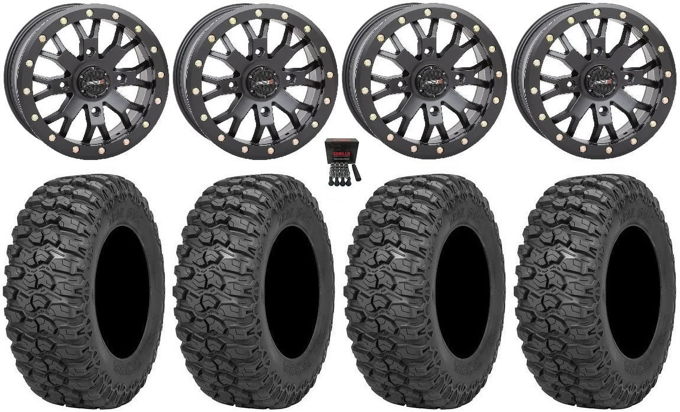 Sizeystem 3 SizeB-4 Black (6+1) 15" Wheels 32" Trail Sizeaw 2.0 Tires Can-Am Commander Maverick Renegade Outlander Defender