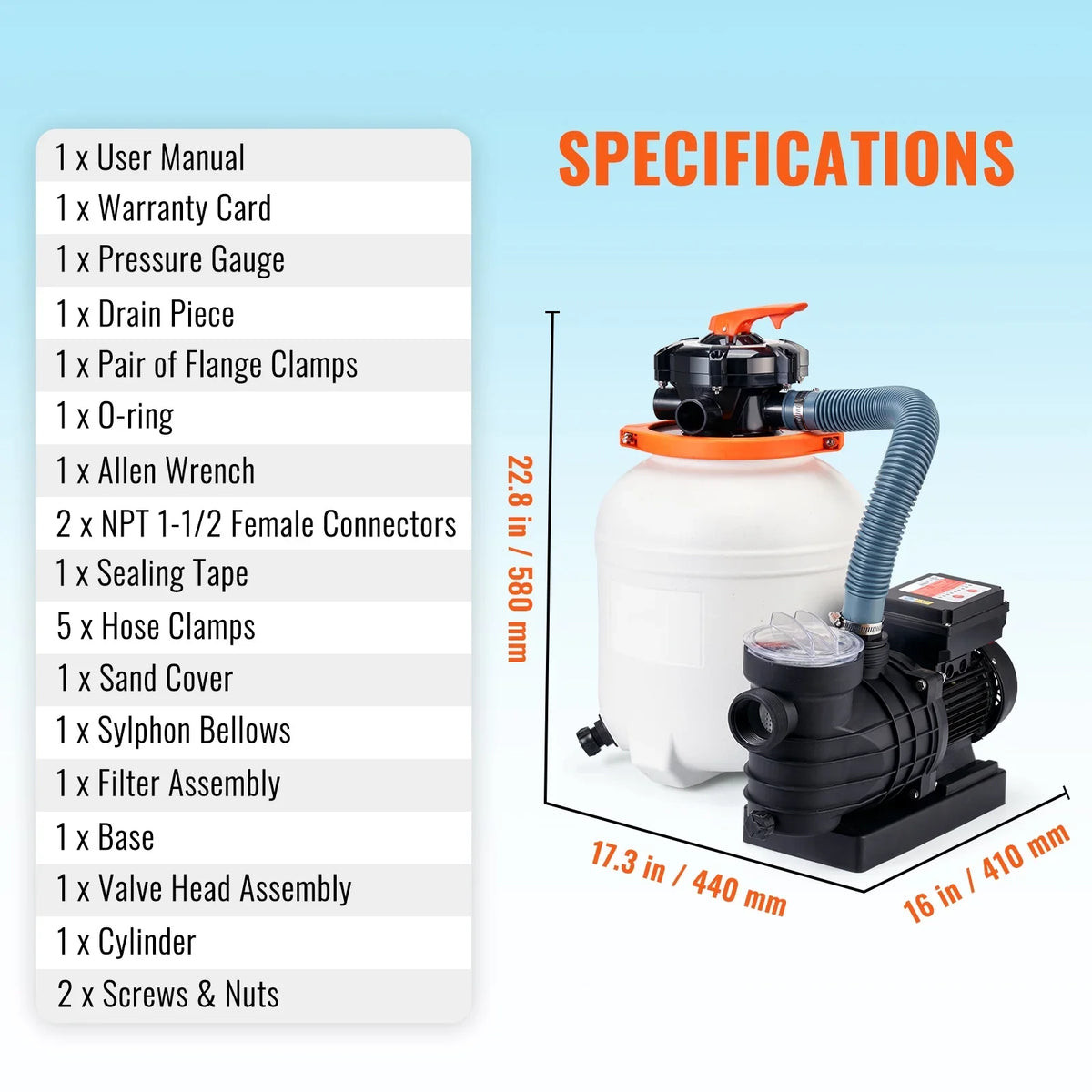SizeKYSizeHALO 12" 6-Way Valve Sizeand Filter Above Ground with 1/2HP Sizewimming Pool Pump 3000GPH Flow