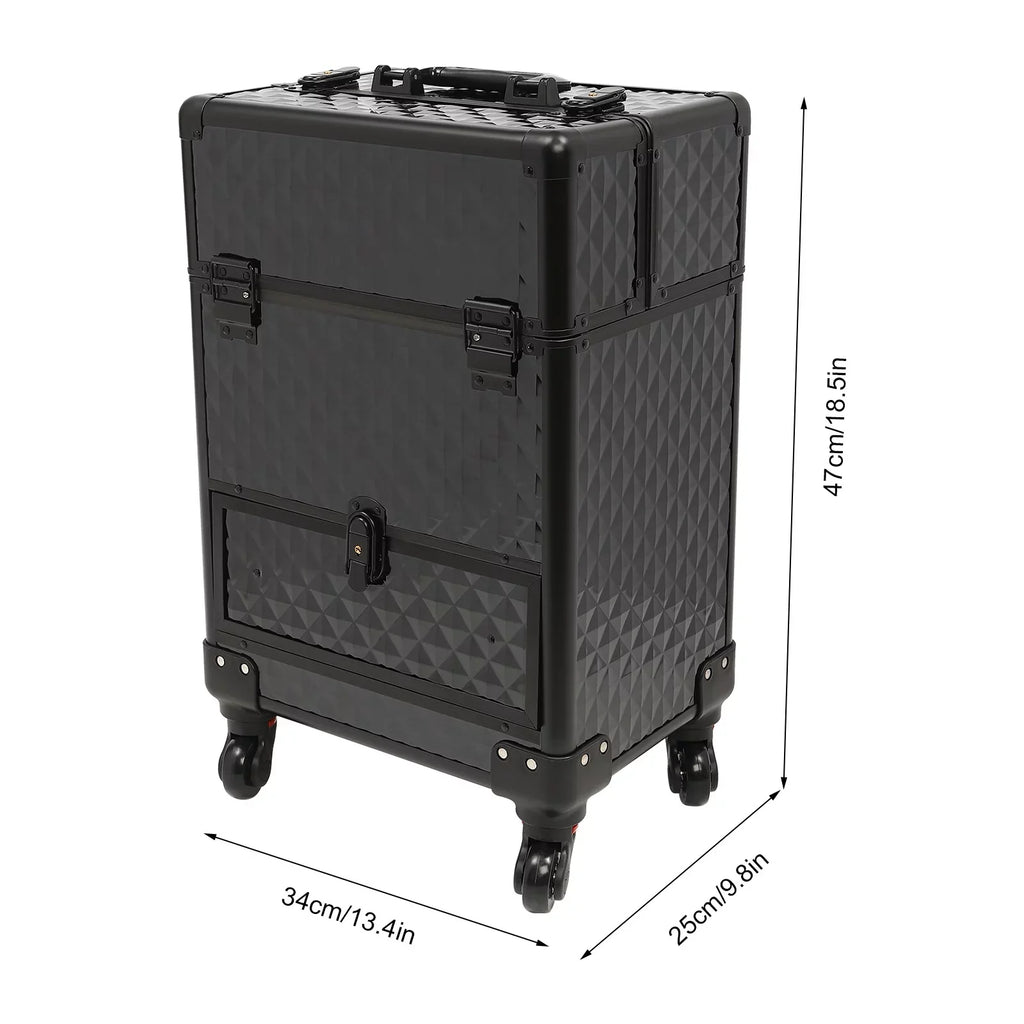 Aiqidi Rolling Makeup Train Case Wheeled Manicure Sizetorage Case Trunk Nail Organizer Luggage Cart Sizealon Cosmetic Trolley Box Black