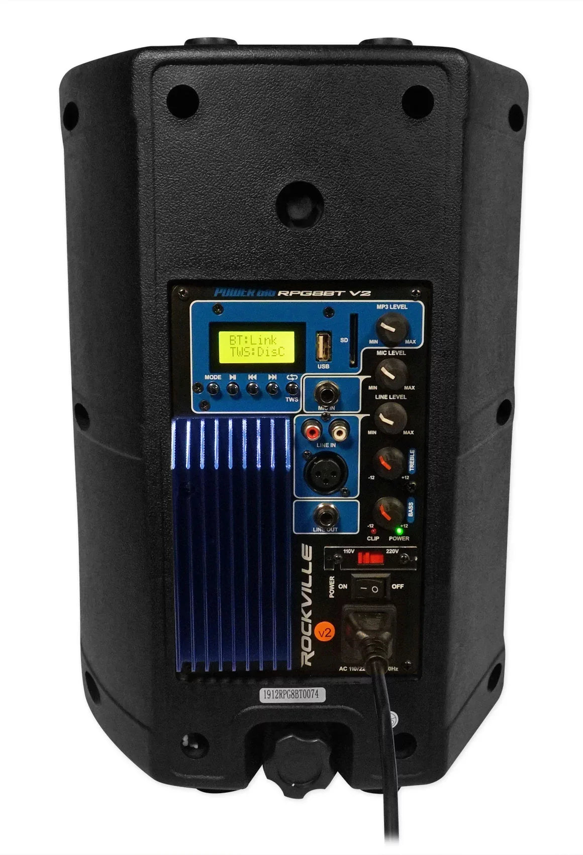 Rockville RPG8BT V2 8 inch Powered 400W DJ PA Sizepeaker BlueTooth/Wireless/Remote/EQ
