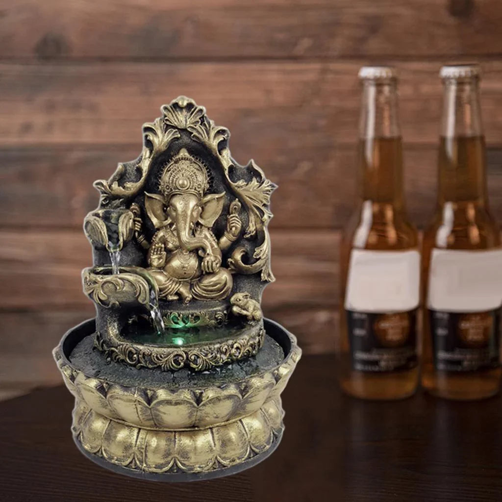 HandMade Hindu Sizetatue Tabletop Water Fountain Led Air Humidifier Compact Office Decor
