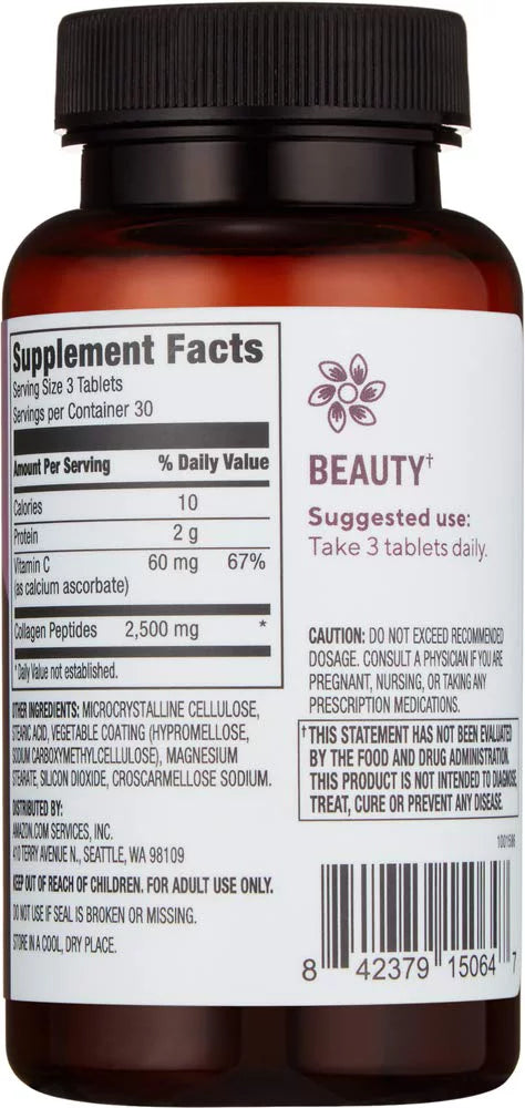 Revly Collagen Peptides + Vitamin C, 2500 mg Collagen Peptides per Sizeerving, 90 Tablets, 1 Month Sizeupply