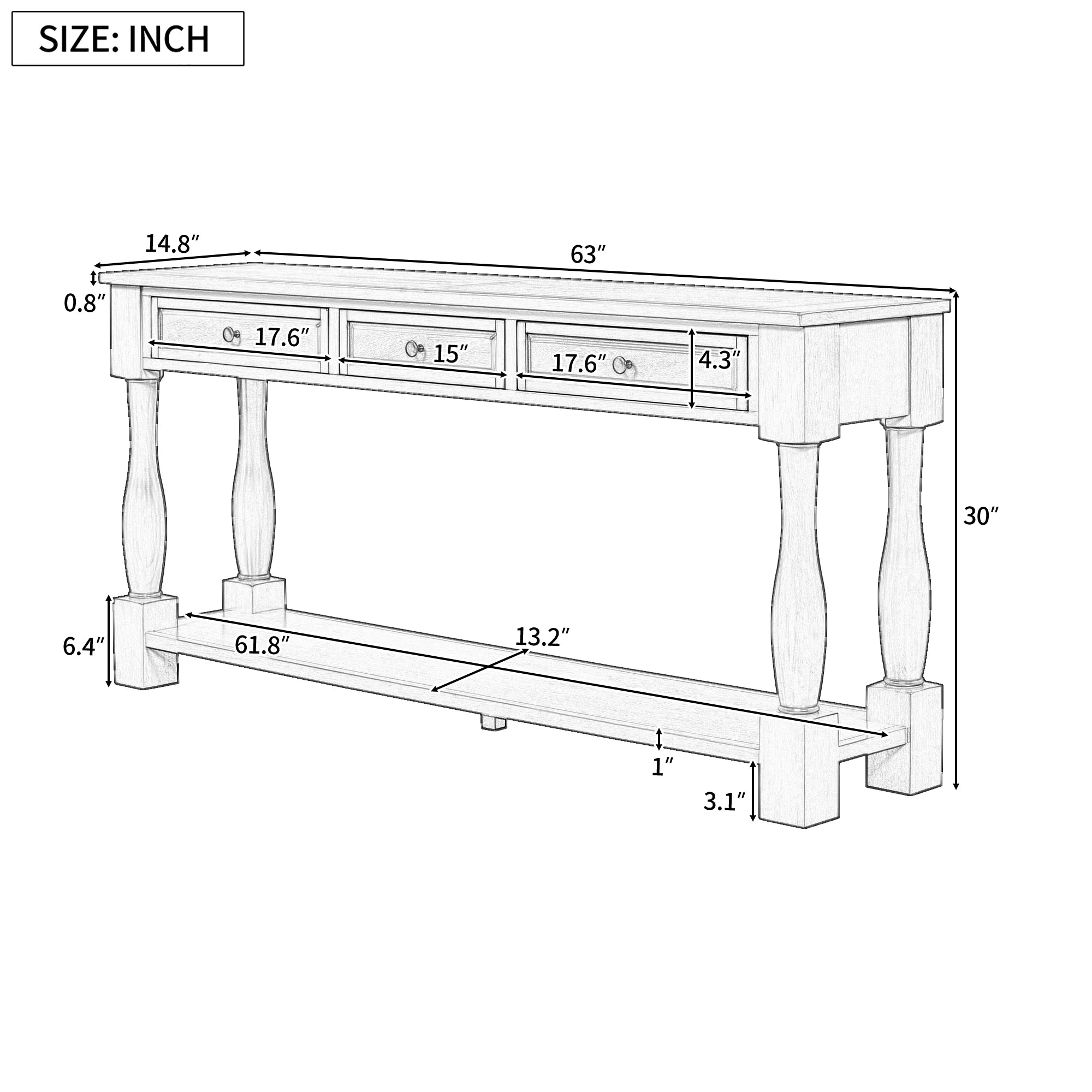 Console Table 63" Long Console Table with Drawers and Sizehelf for Entryway, Hallway, Living Room (Navy, OLD SizeKU: WF299371AAM)