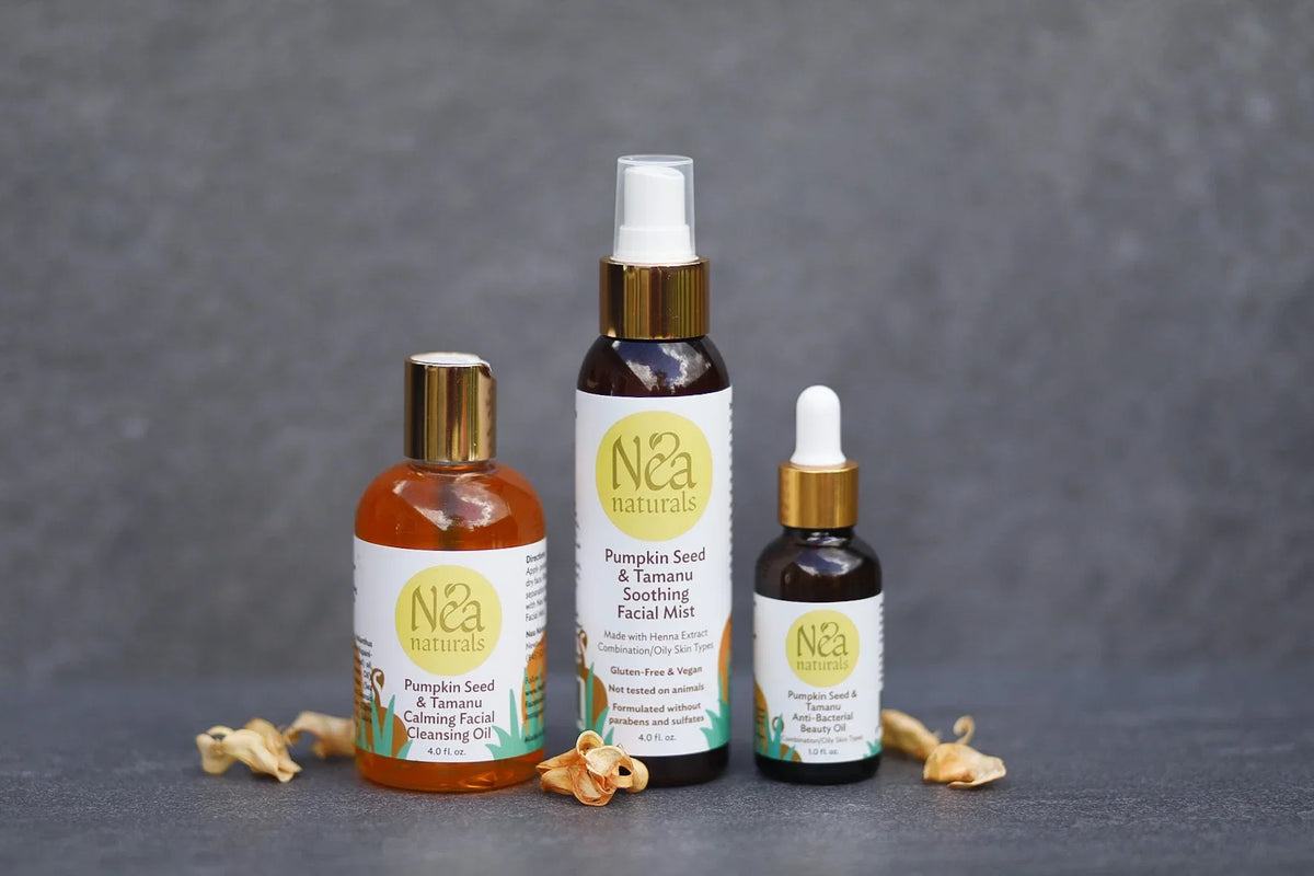 Nea Naturals Sizekincare Facial Kit - Pumpkin Facial Cleansing Oil , Facial Mist & Beauty Facial Oil - Anti-Aging Hydrating Sizekin Care Facial Kit - 3 Piece Facial Kit