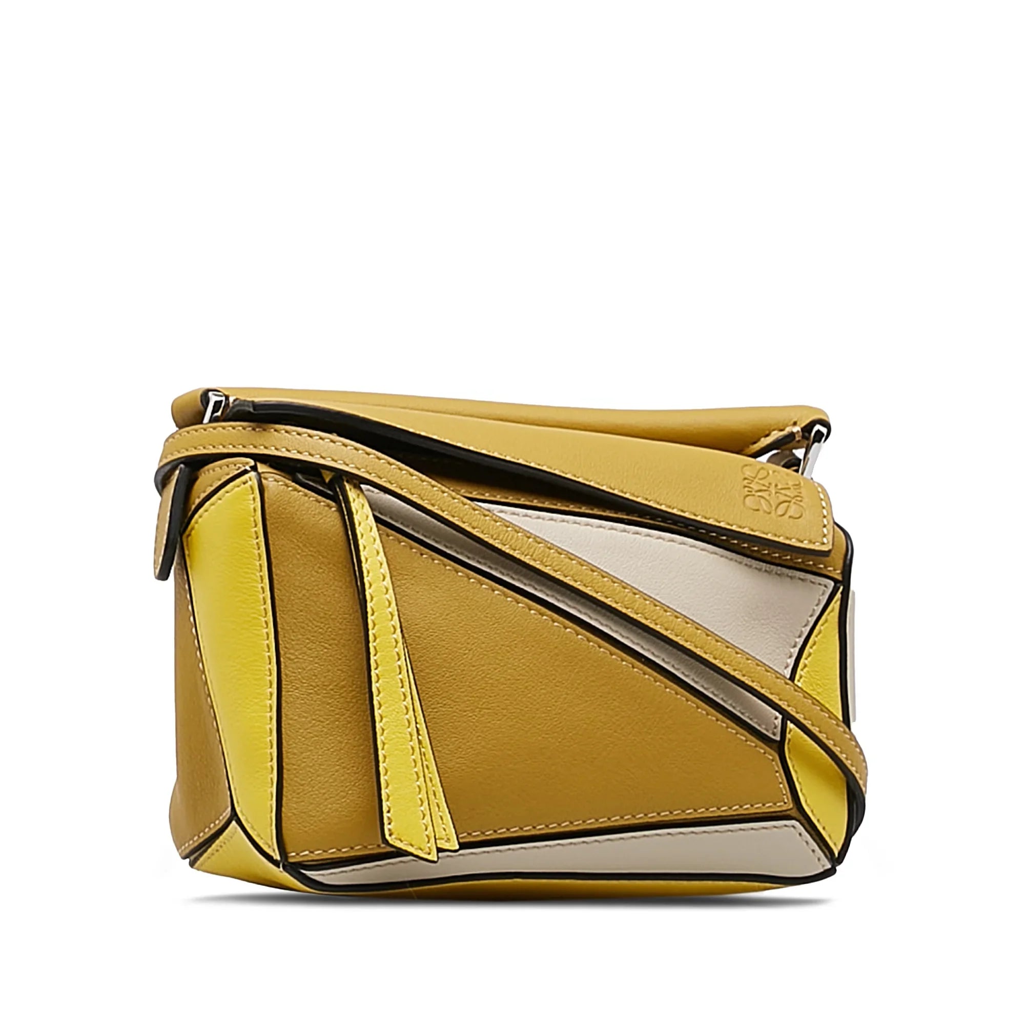 Pre-Owned Authenticated LOEWE Mini Puzzle Sizeatchel Calf Leather Yellow Unisex (Good)