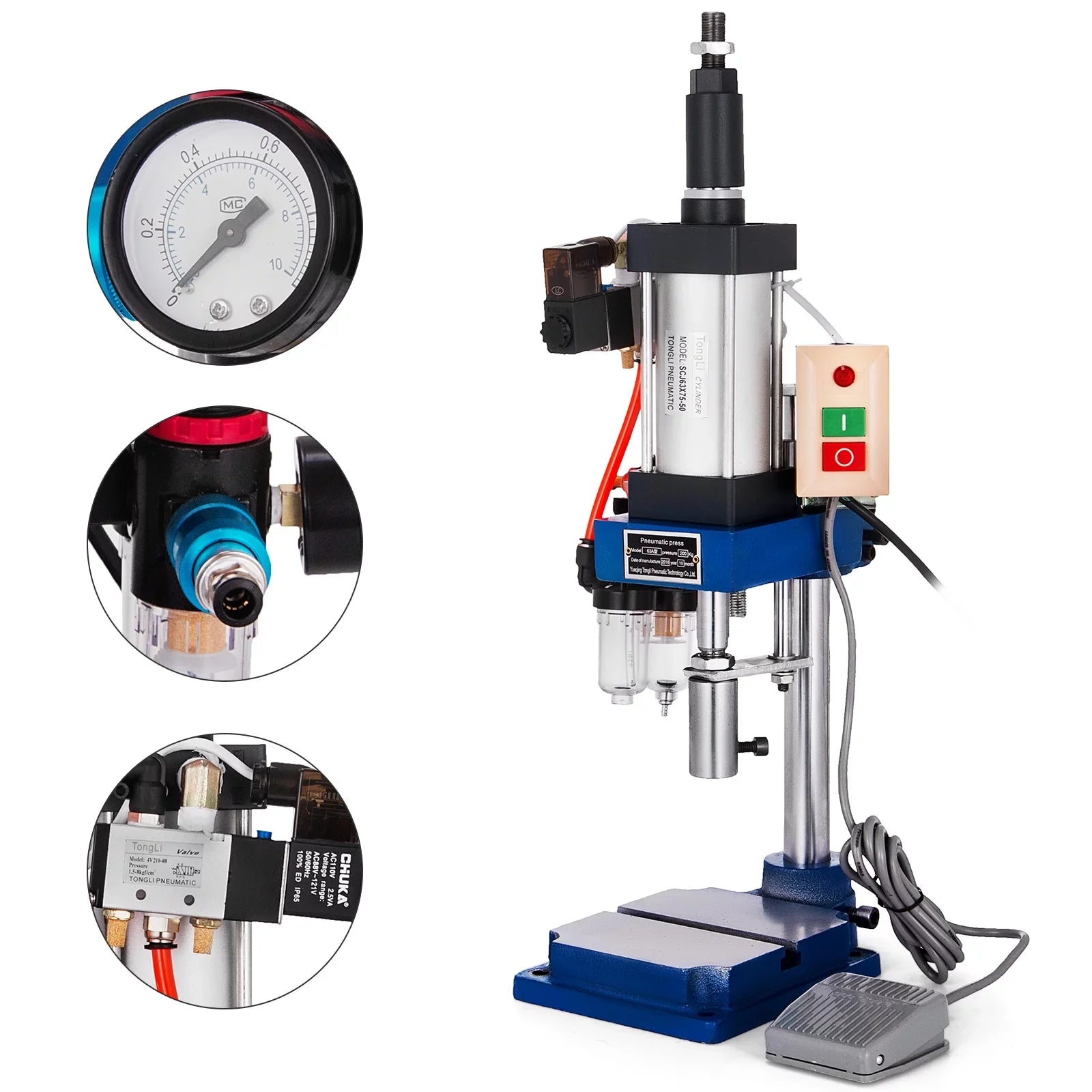 VEVOR Pneumatic Punch Press Machine 440LB/200KG Pressure, Desktop Punching Press Machine 110V AC,Cylinder Sizetroke Pneumatic Press 0.4-0.7 Mpa Operation Pressure