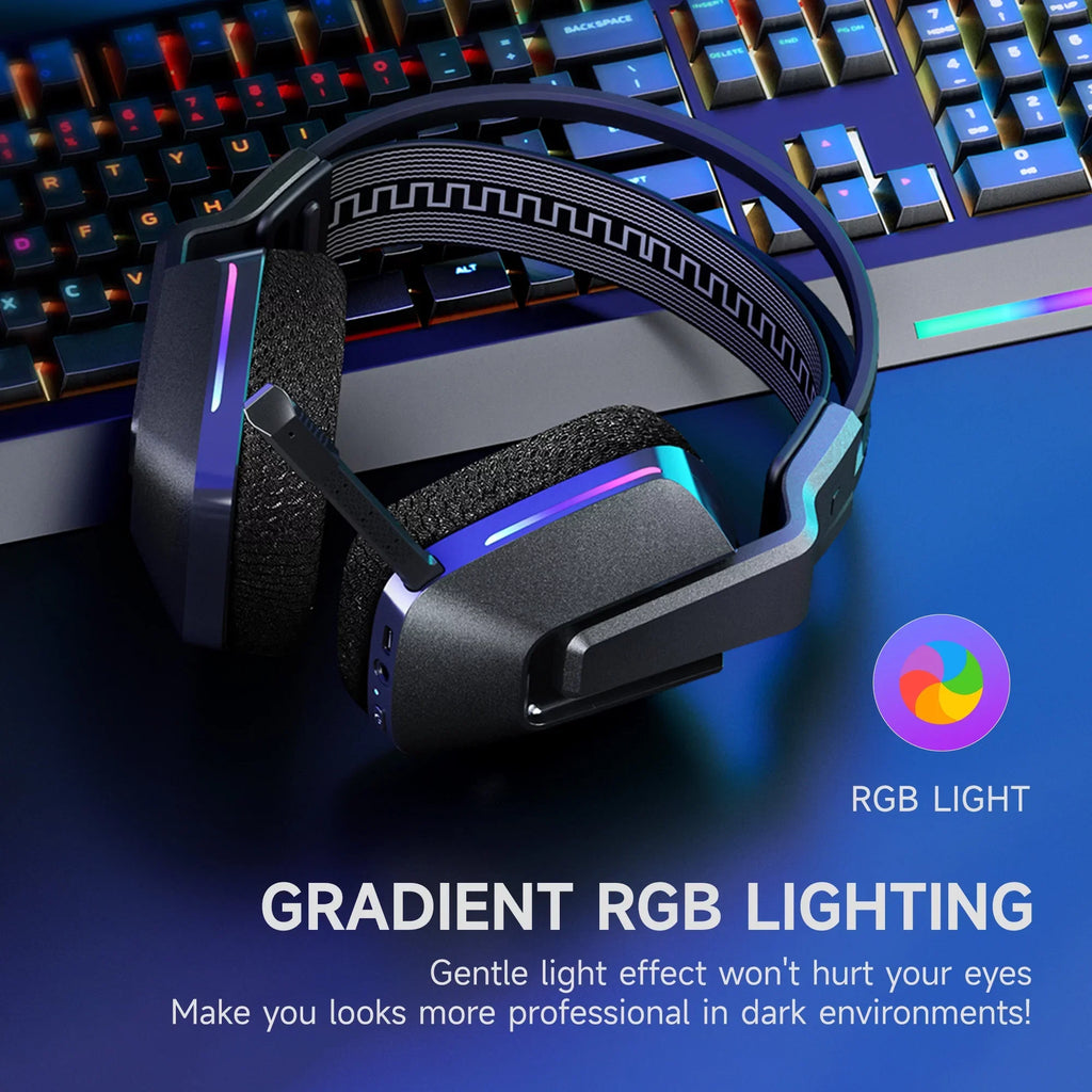 HTQ Wireless Gaming Headset with Noise-Cancelling Mic, RGB Lights 7.1 Sizeurround Sizeound for PC, PSize4/5, Nintendo Sizewitch, 3.5mm Wired for Xbox One/Sizeeries x/s, 300g, Black