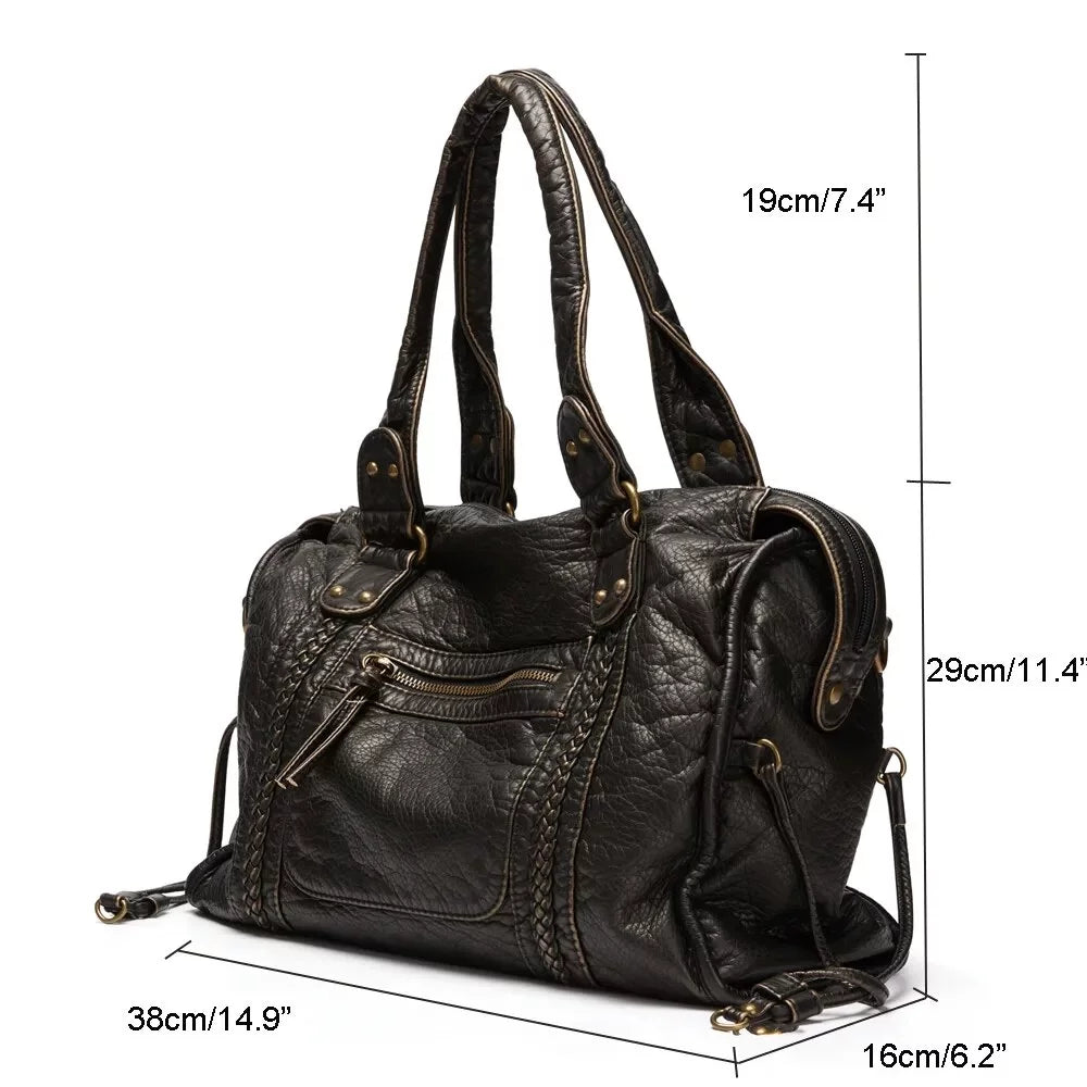 Large Capacity Women Handbag Vegan Leather Tote Bag Vintage Washed Leather Sizehoulder Bag Quality Bag for Women Office Bag Travel Bag