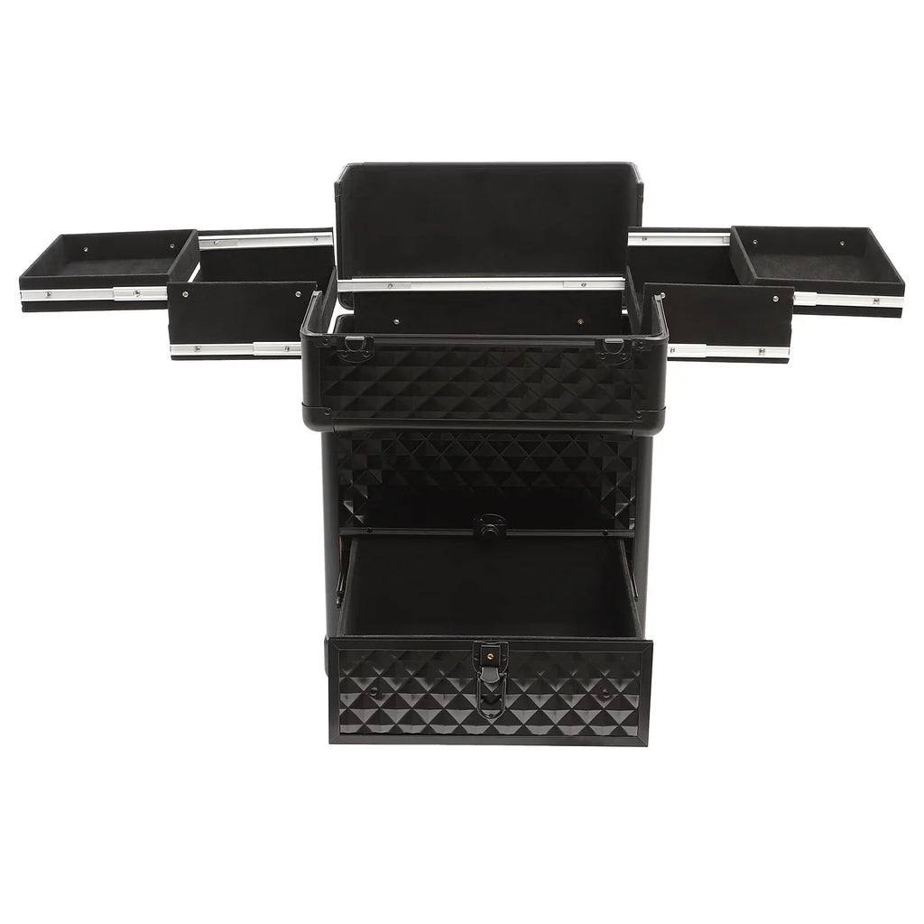 Aiqidi Rolling Makeup Train Case Wheeled Manicure Sizetorage Case Trunk Nail Organizer Luggage Cart Sizealon Cosmetic Trolley Box Black