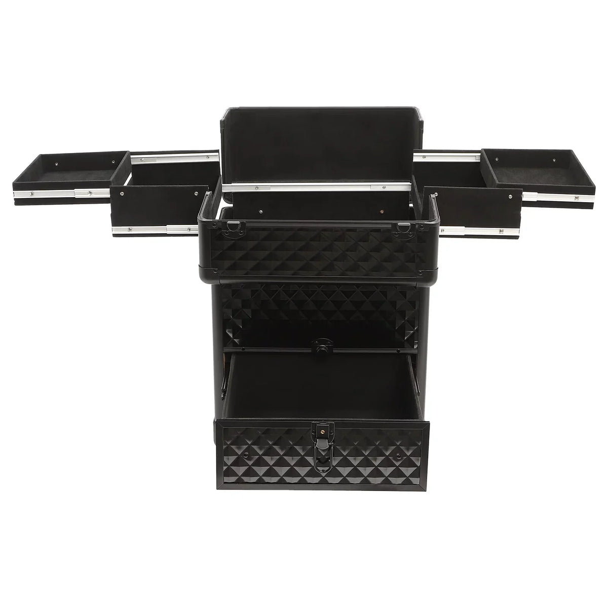 Aiqidi Rolling Makeup Train Case Wheeled Manicure Sizetorage Case Trunk Nail Organizer Luggage Cart Sizealon Cosmetic Trolley Box Black