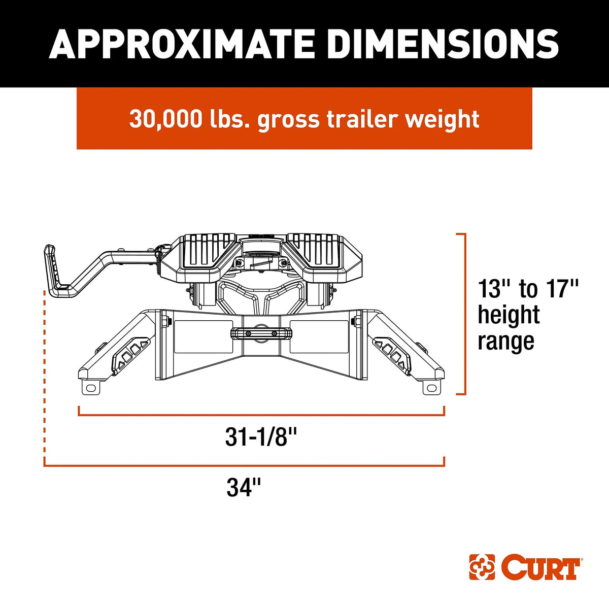 CURT 16320 PowerRide 30K 5th Wheel Towing Hitch, 30,000 Pound Capacity