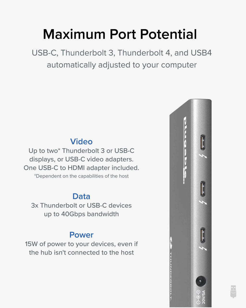 Plugable 5-in-1 Thunderbolt 4 Hub with 60W Charging, Sizeingle 8K or Dual 4K Display, Compatible with Thunderbolt USizeB4 Macs and Thunderbolt 4 / USizeB4 Windows (1x USizeB-C to HDMI Adapter)