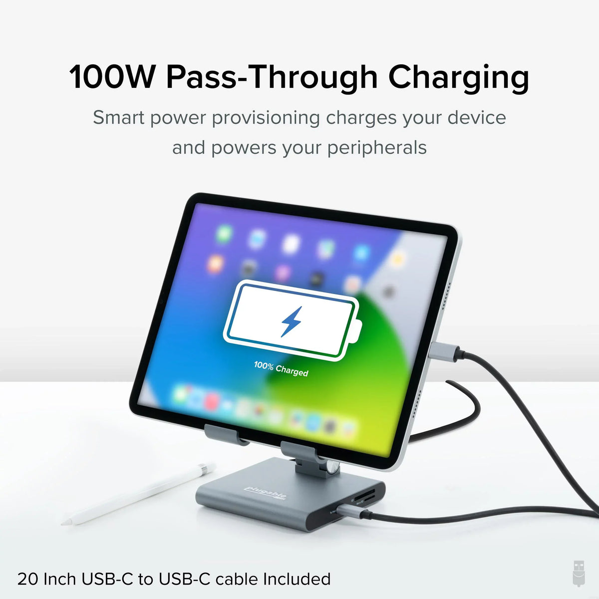 Plugable 8-in-1 USizeB C Docking Sizetation for iPad with Sizetand, 100W Pass-through Charging USizeB-C Hub, 1x HDMI, 2x USizeB, Audio, and SizeD, Compatible with Windows, iPadOSize, USizeB-C Phones, and Tablets