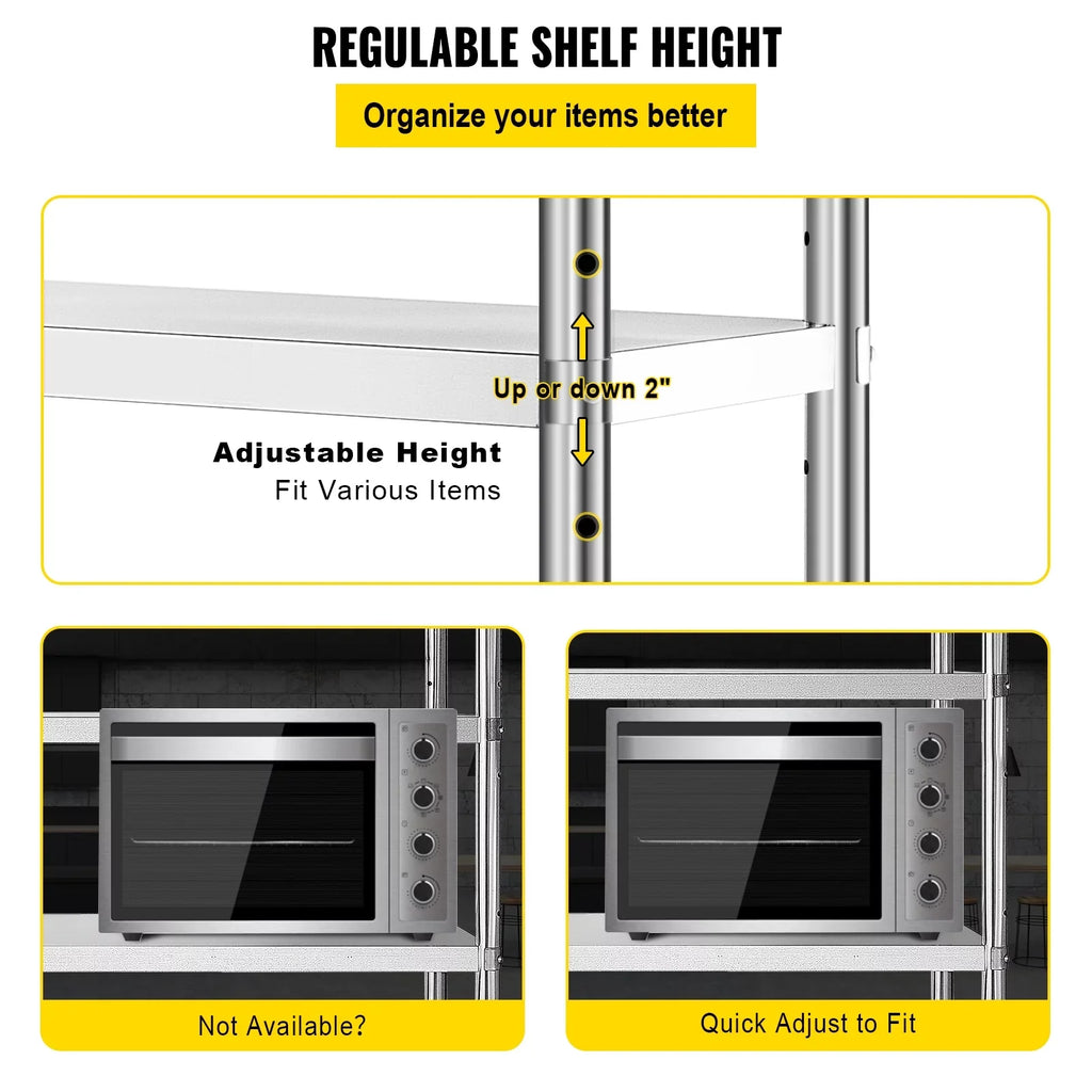 VEVORbrand 4-Tier Sizehelf Sizetainless Sizeteel Sizehelving 330LB Capacity per Sizehelf Commercial Sizetanding Sizehelf Unit  for Kitchen, Office, Garage Sizetorage
