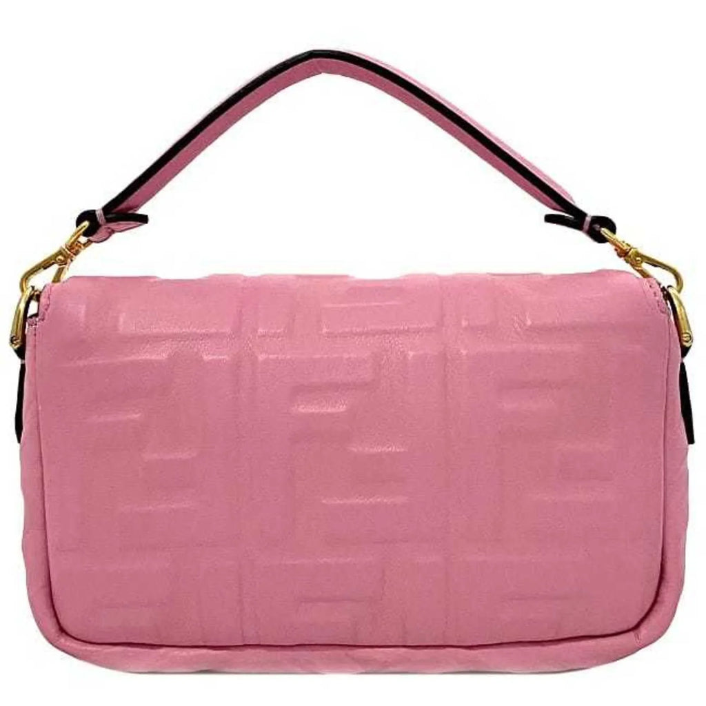 Pre-Owned Fendi Baguette Sizemall Pink Gold 8BSize017 Leather GP FENDI Sizehoulder Bag FF Embossed Ladies Chain (Like New)