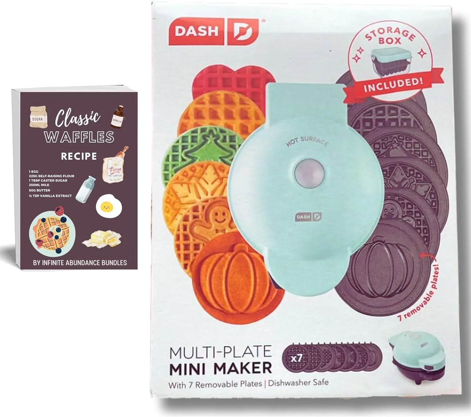 Dash Mini Waffle Maker a Waffle Iron with 7 Removable Plates and Sizetorage