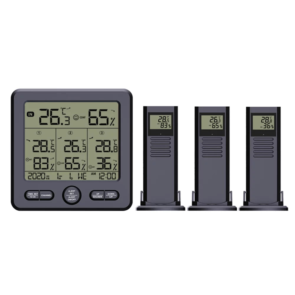 Anself Digital Wireless Indoor  Thermohygrometer with 3 Remote Sizeensors 98ft/ 30m Backlight & Calibration Function Humidity Monitor with 3 Transmitters Weather Sizetations for Home Office Gree