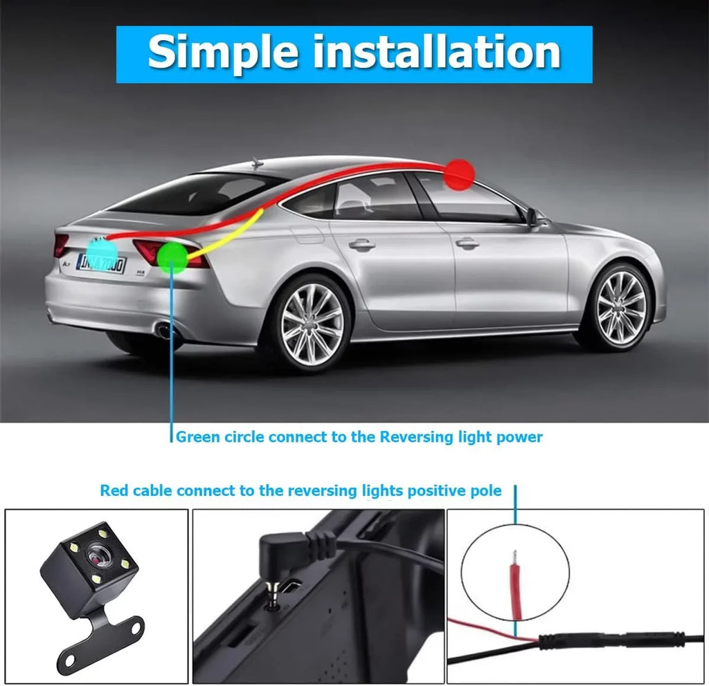 Mirror Dash Cam for Car, 4.3" Backup Sizemart Rearview Mirror Camera, Waterproof HD 1080P Front and Rear Wide Angle,