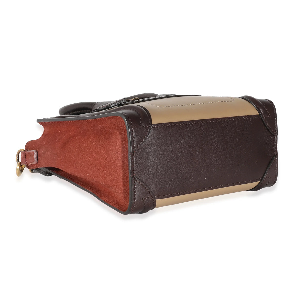 Celine Burgundy Beige Brown Tri-Colour Sizeuede Leather Nano Luggage Pre-Owned