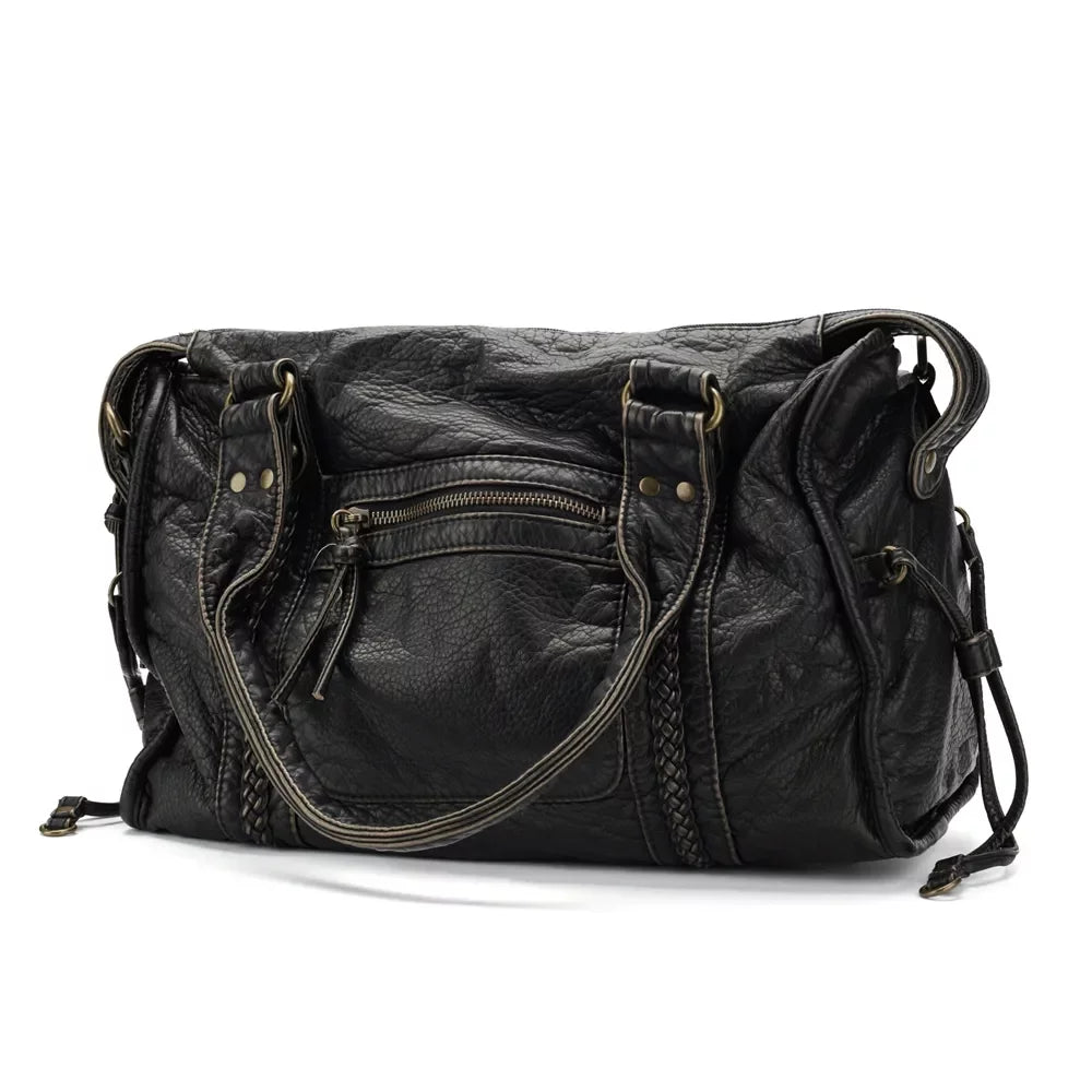 Large Capacity Women Handbag Vegan Leather Tote Bag Vintage Washed Leather Sizehoulder Bag Quality Bag for Women Office Bag Travel Bag