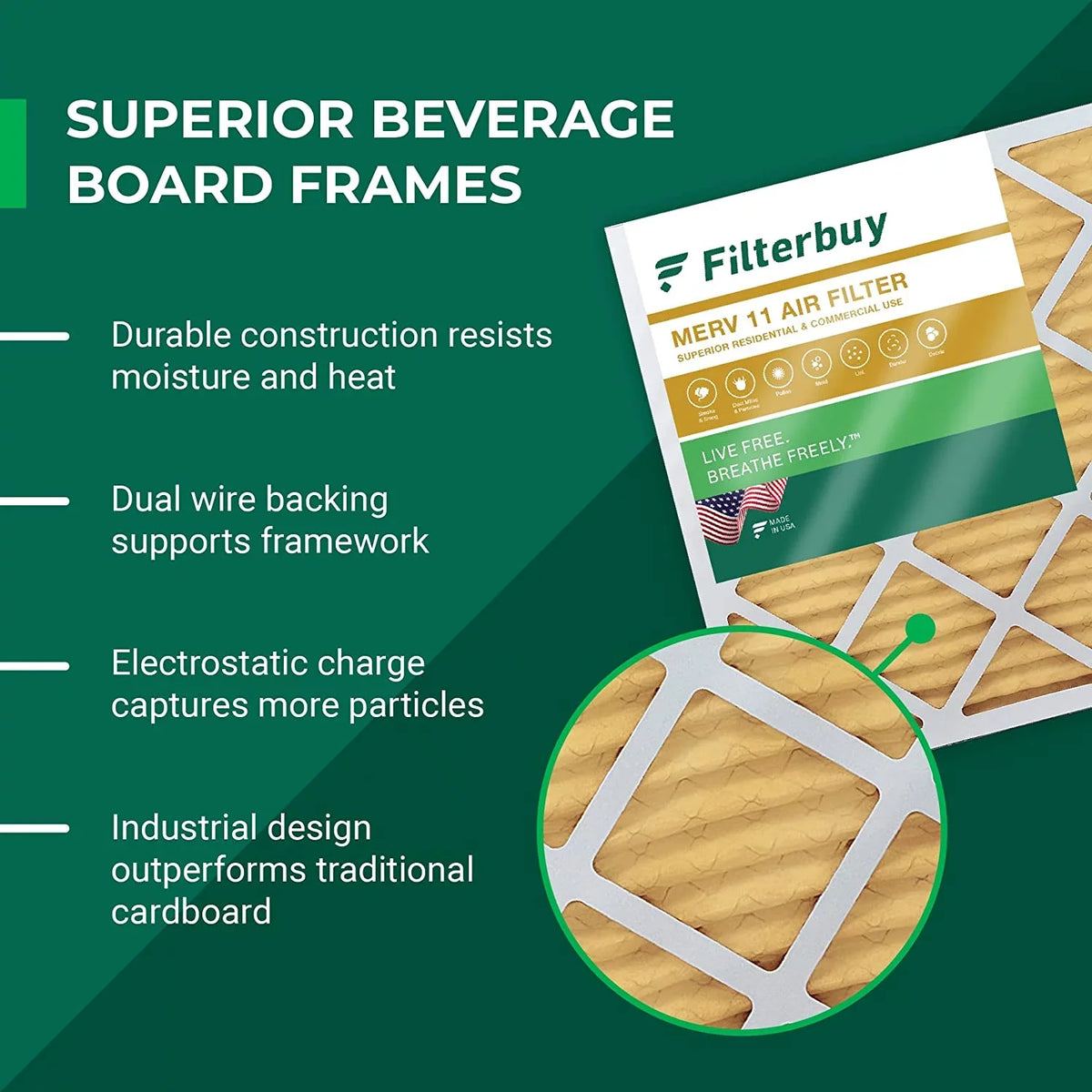 Filterbuy 20x22x1 MERV 11 Pleated HVAC AC Furnace Air Filters (5-Pack)