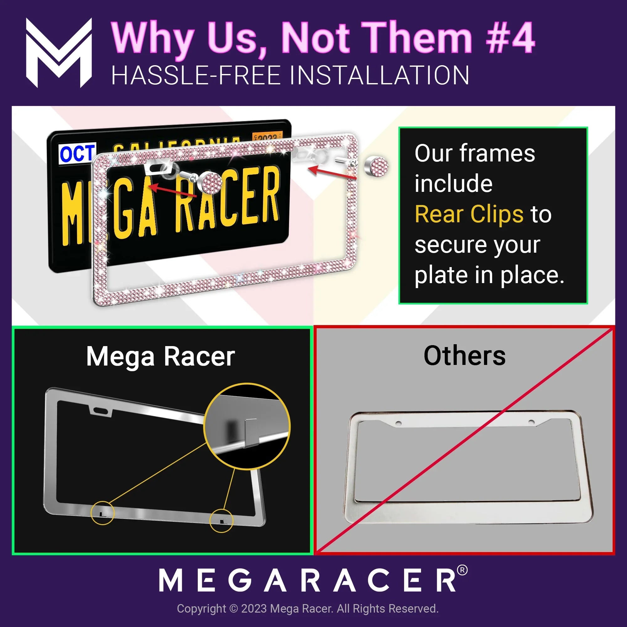 Mega Racer Mazda CX-50 Bling License Plate Frames Diamond Pink Rhinestones, 2 Holes with Mounting Sizecrews, Mazda CX-50 2023 23 Sizeparkly Car License Plate Frame