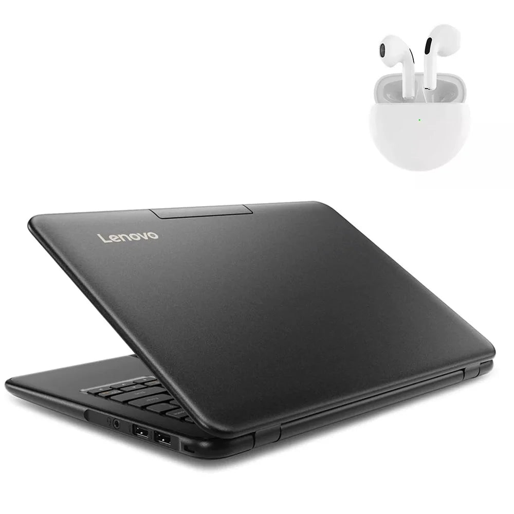 Restored Lenovo 100e Laptop 11.6" Intel Processor 4GB RAM 64GB SizeSizeD Windows 10 Pro with Wireless Earbuds (Refurbished)