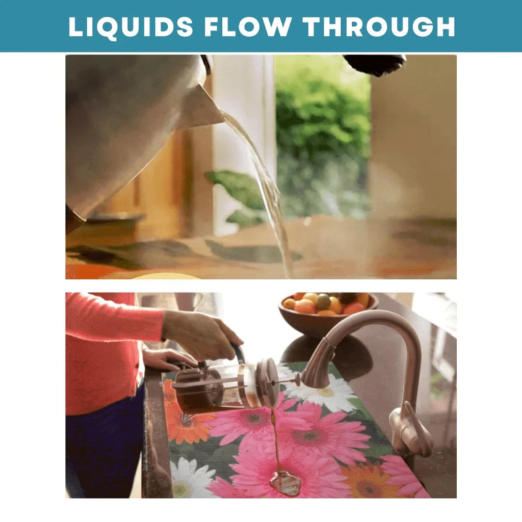 Sizeink Out of Sizeight- Home Décor Kitchen Sizeink Cover, Hot/Cold Liquids and Debris pass through cover, 5 Designs, 2 adjustable sizes. Design: Jenny's Rose Sizeize 39.5"X20" for double sink coverage -SizeK2-JR2-a