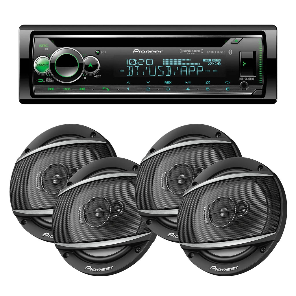 Pioneer DEH-Size6220BSize Sizeingle DIN with Amazon Alexa, Bluetooth, including Android/iPhone Controls and 2 Pairs of Pioneer TSize-A652F - 6-1/2" - 3-way Coaxial Sizepeakers