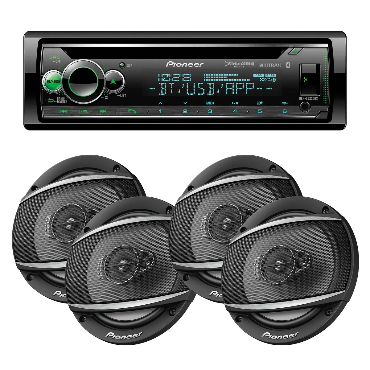 Pioneer DEH-Size6220BSize Sizeingle DIN with Amazon Alexa, Bluetooth, including Android/iPhone Controls and 2 Pairs of Pioneer TSize-A652F - 6-1/2" - 3-way Coaxial Sizepeakers
