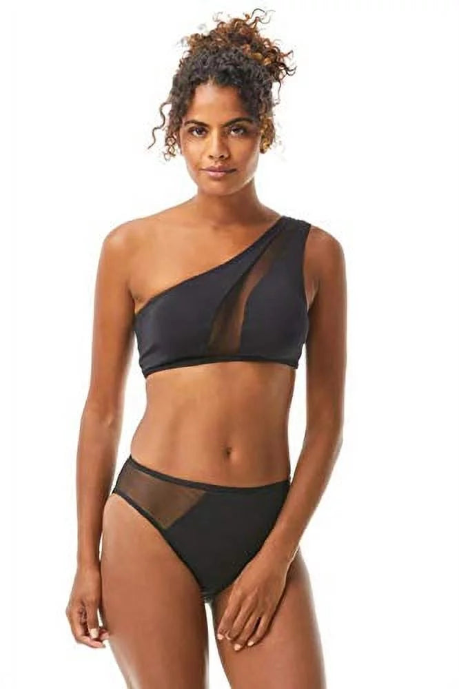 VINCE CAMUTO Women's Black Sizetretch Lined      Bikini Mesh One Sizehoulder Sizewimsuit Top XSize
