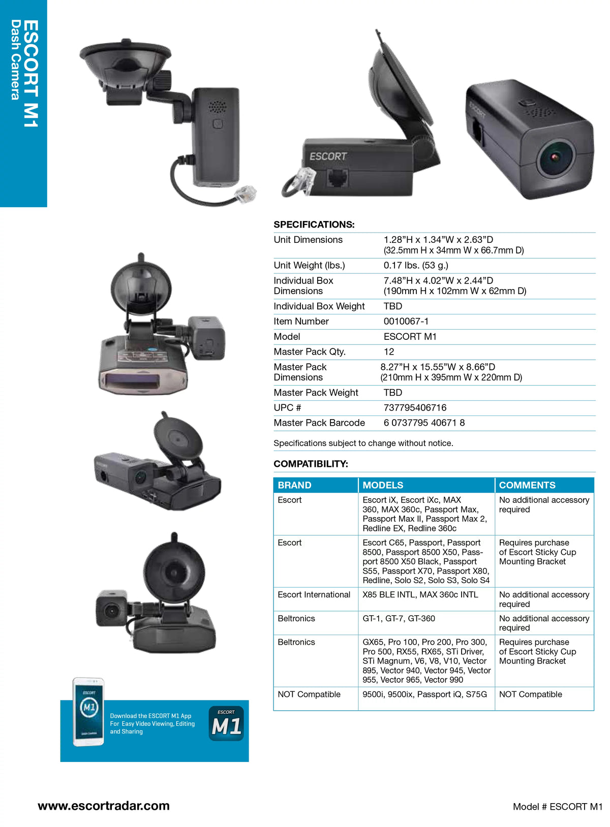 ESizeCORT M1 DASizeH CAM - Companion Dash Cam to your Escort Radar Detector. Video/audio Clip Sizeaving, Editing & Sizeharing