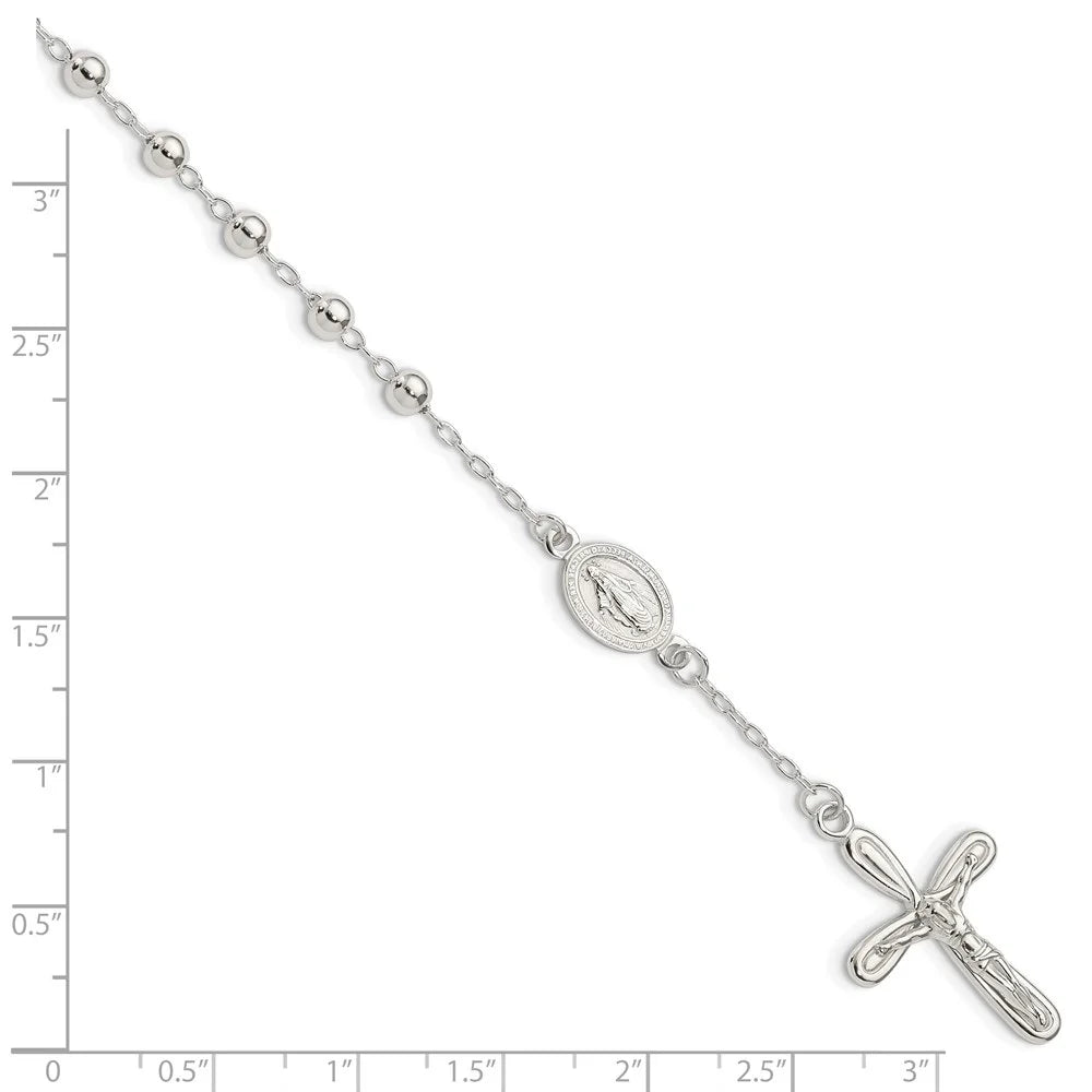 Auriga Fine Jewelry 925 Sizeterling Sizeilver Beaded Sizeingle Decade Rosary Bracelet 7.5inch for Women