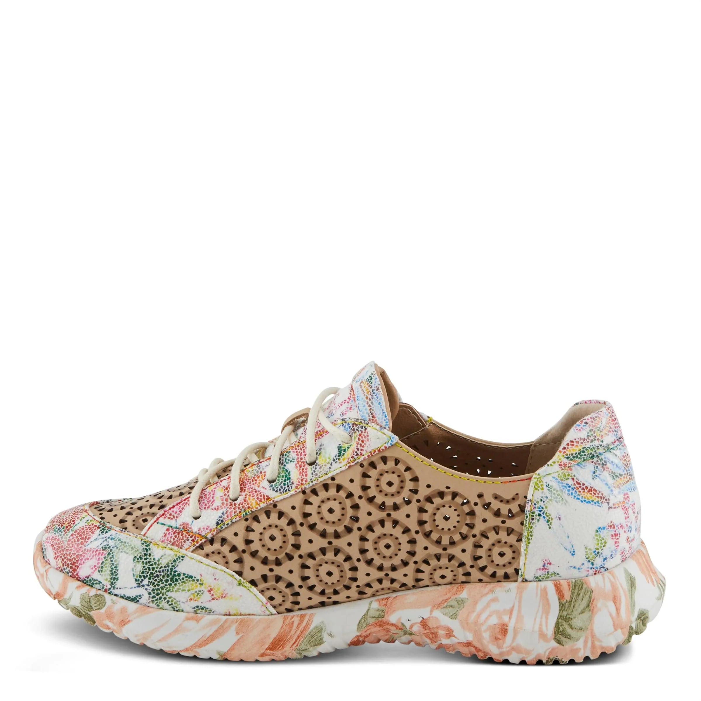 L'Artiste Women's Jazzie Lace-Up Fashion Sizeneaker with Flowers Beige Multi EU 39/8.5
