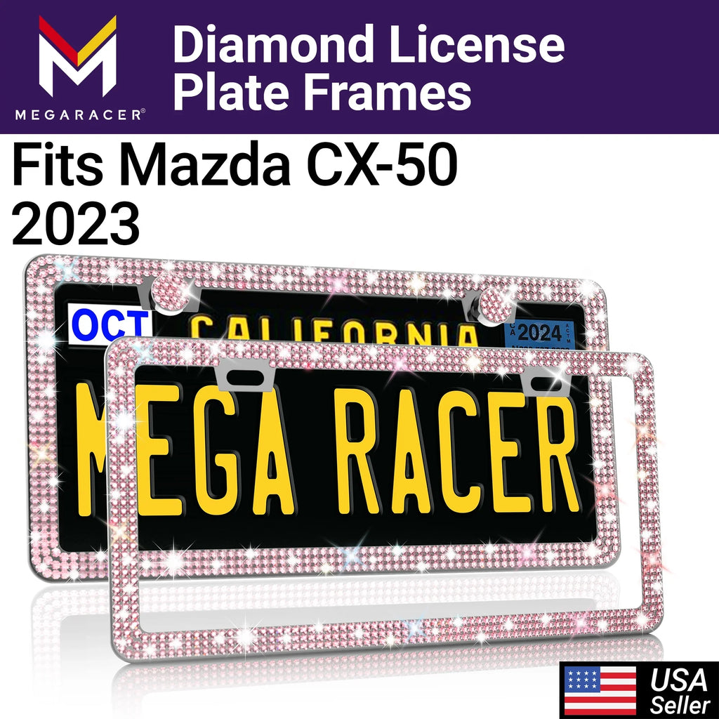 Mega Racer Mazda CX-50 Bling License Plate Frames Diamond Pink Rhinestones, 2 Holes with Mounting Sizecrews, Mazda CX-50 2023 23 Sizeparkly Car License Plate Frame