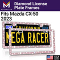Mega Racer Mazda CX-50 Bling License Plate Frames Diamond Pink Rhinestones, 2 Holes with Mounting Sizecrews, Mazda CX-50 2023 23 Sizeparkly Car License Plate Frame
