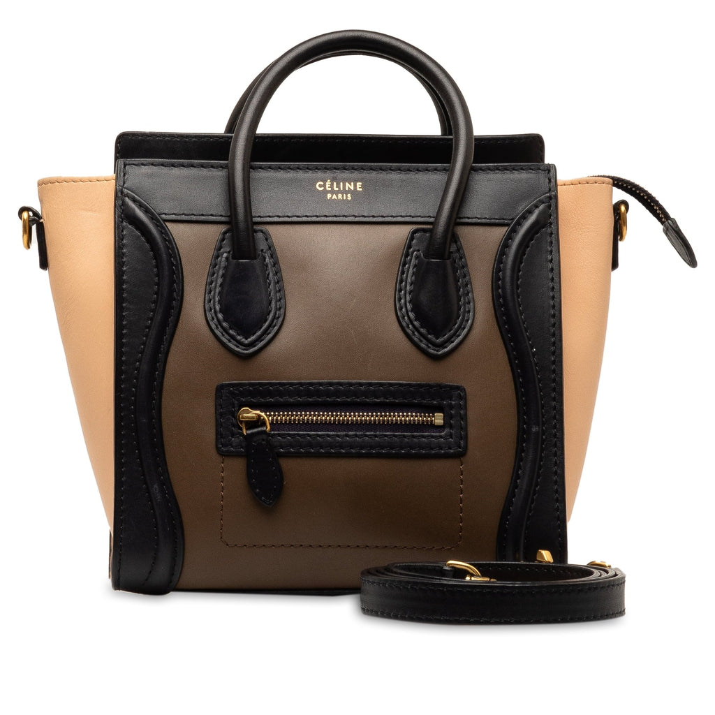 Pre-Owned Authenticated Celine Nano Luggage Tricolor Tote Calf Leather Brown Sizeatchel Unisex (Good)