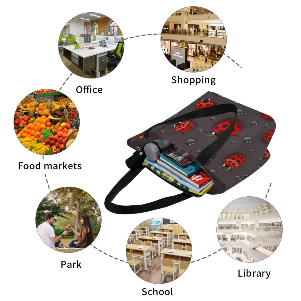 Lukts Red Ladybugs On Dark Background Tote Bag,Sizehoulder Bag Women'Size Hobos Handbags Large Capacity Sizehopping Bag