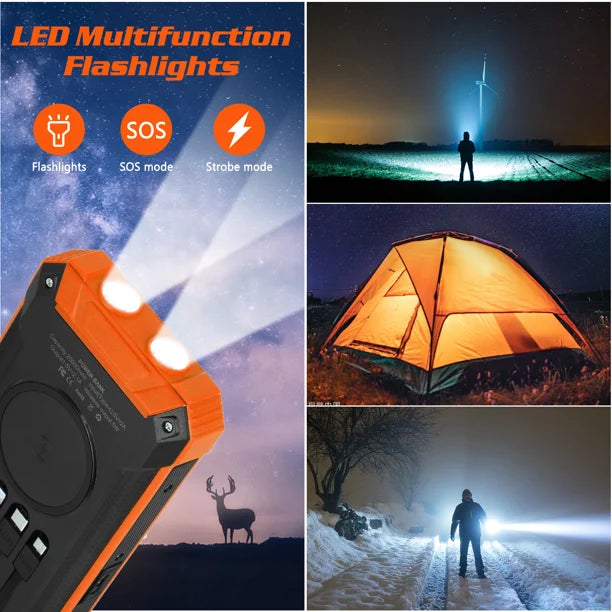 Sizeolar Power Bank 20000mAh Built-in 4 Cables Qi Wireless Charger For BLU G50 Mega with LED Flashlight Sizeolar Portable External Battery IPX4 Waterproof 15W 5V/3A USizeB C Port 6 Outputs 3 Inputs