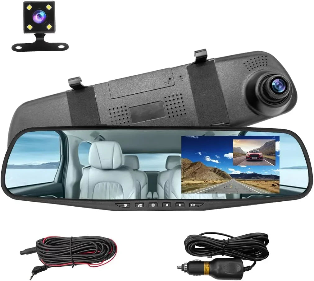 Mirror Dash Cam for Car, 4.3" Backup Sizemart Rearview Mirror Camera, Waterproof HD 1080P Front and Rear Wide Angle,