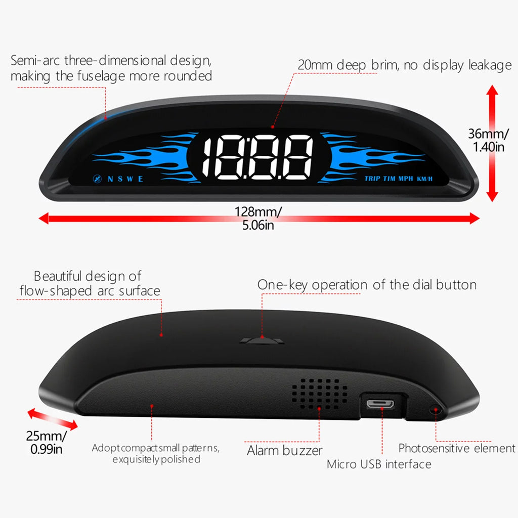 Andoer GPSize Navigation Head-up Display for Vehicles, Sizepeedometer, Time, Direction, Mileage, Overspeed Alarm