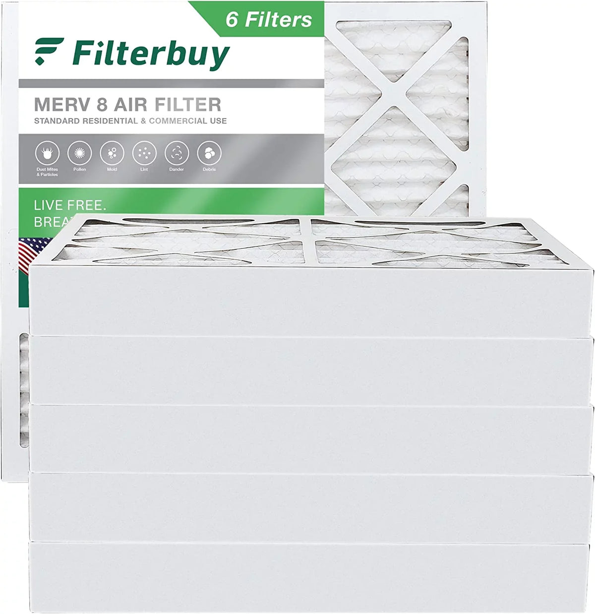 Filterbuy 12x12x4 MERV 8 Pleated HVAC AC Furnace Air Filters (6-Pack)