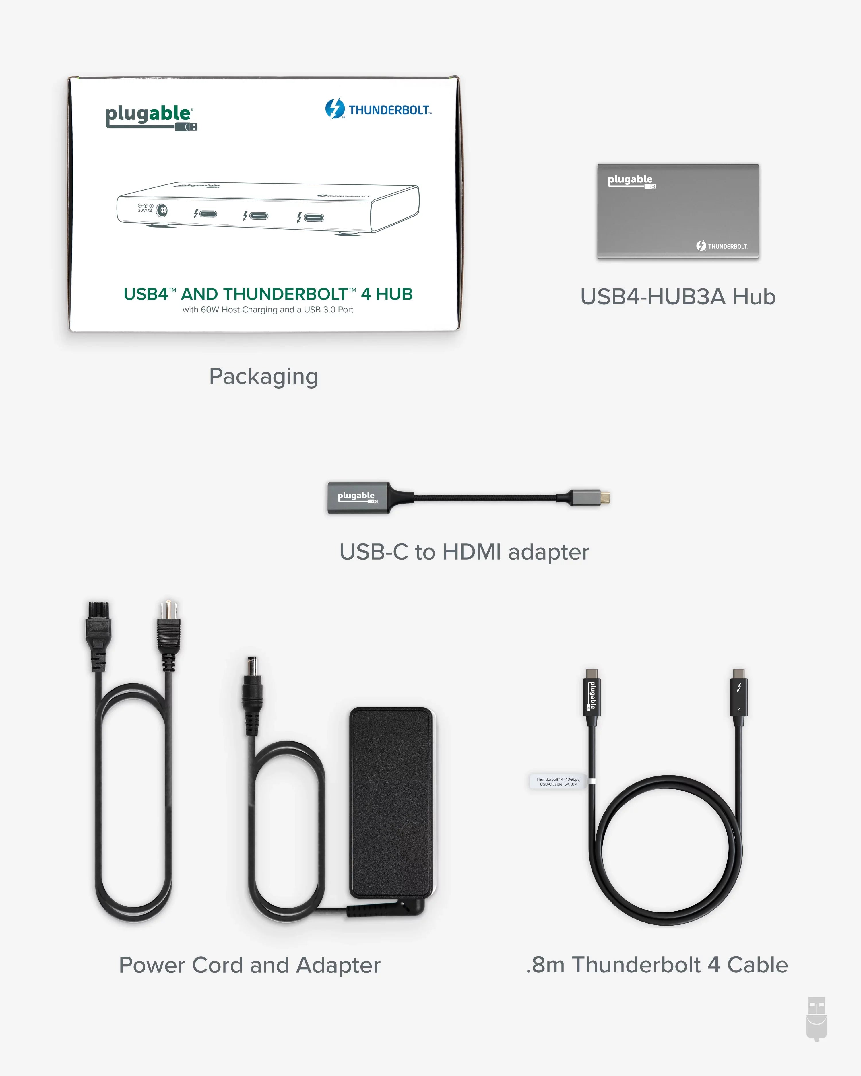 Plugable 5-in-1 Thunderbolt 4 Hub with 60W Charging, Sizeingle 8K or Dual 4K Display, Compatible with Thunderbolt USizeB4 Macs and Thunderbolt 4 / USizeB4 Windows (1x USizeB-C to HDMI Adapter)