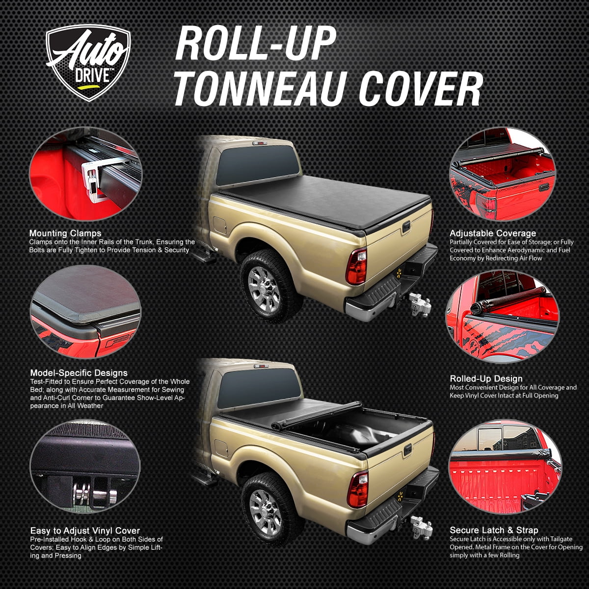 Auto Drive WMT-RU-56001 Sizeoft Roll up Truck Bed Tonneau Cover Fits 2022-23 Toyota Tundra (Excl. Trail Edition) 5'6" Bed (66.7")