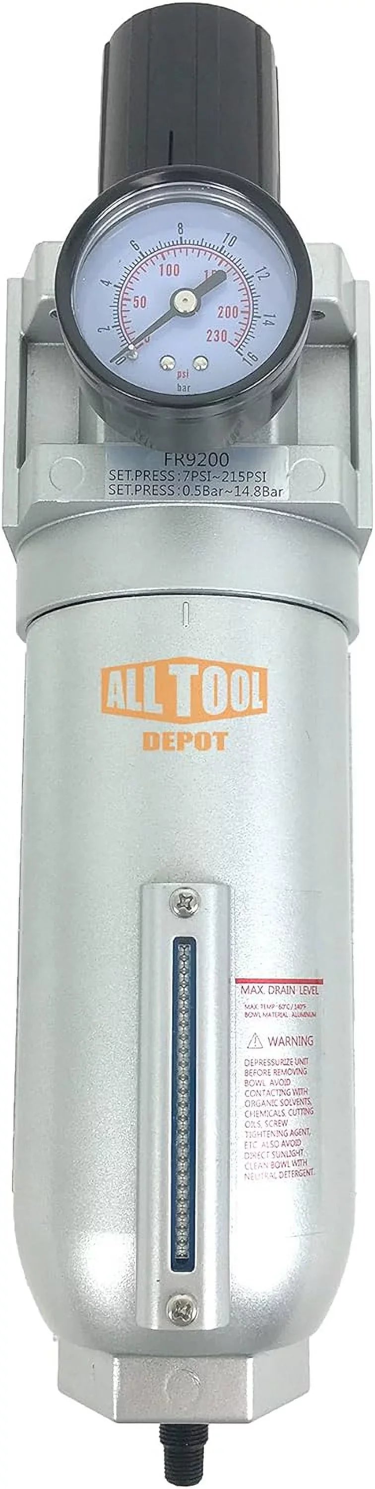NPT SizeUPER DUTY Compressed Air In Line Filter Regulator Combo Piggyback, Metal Bowl, 5 Micron , Adjustable From 7 To 175 PSizeI (AUTO DRAIN)