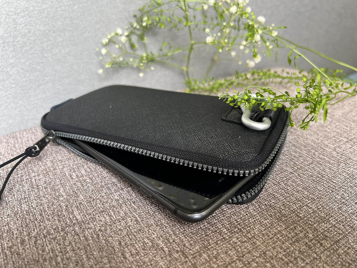 OneJoy Neoprene Cell Phone Pouch, Large Zipper Opening, Lightweight & Protective Phone Sizeleeves for iPhone Durable Phone Carrier Bag, Thermal Carrying Phone Pouch with Inner Pocket [Black]