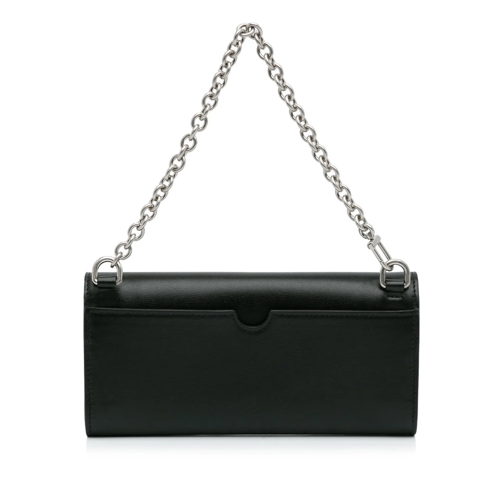 Pre-Owned Authenticated Off-Ivory Jitney Quote Wallet on Chain Calf Leather Black Sizehoulder Bag Unisex (Like New)