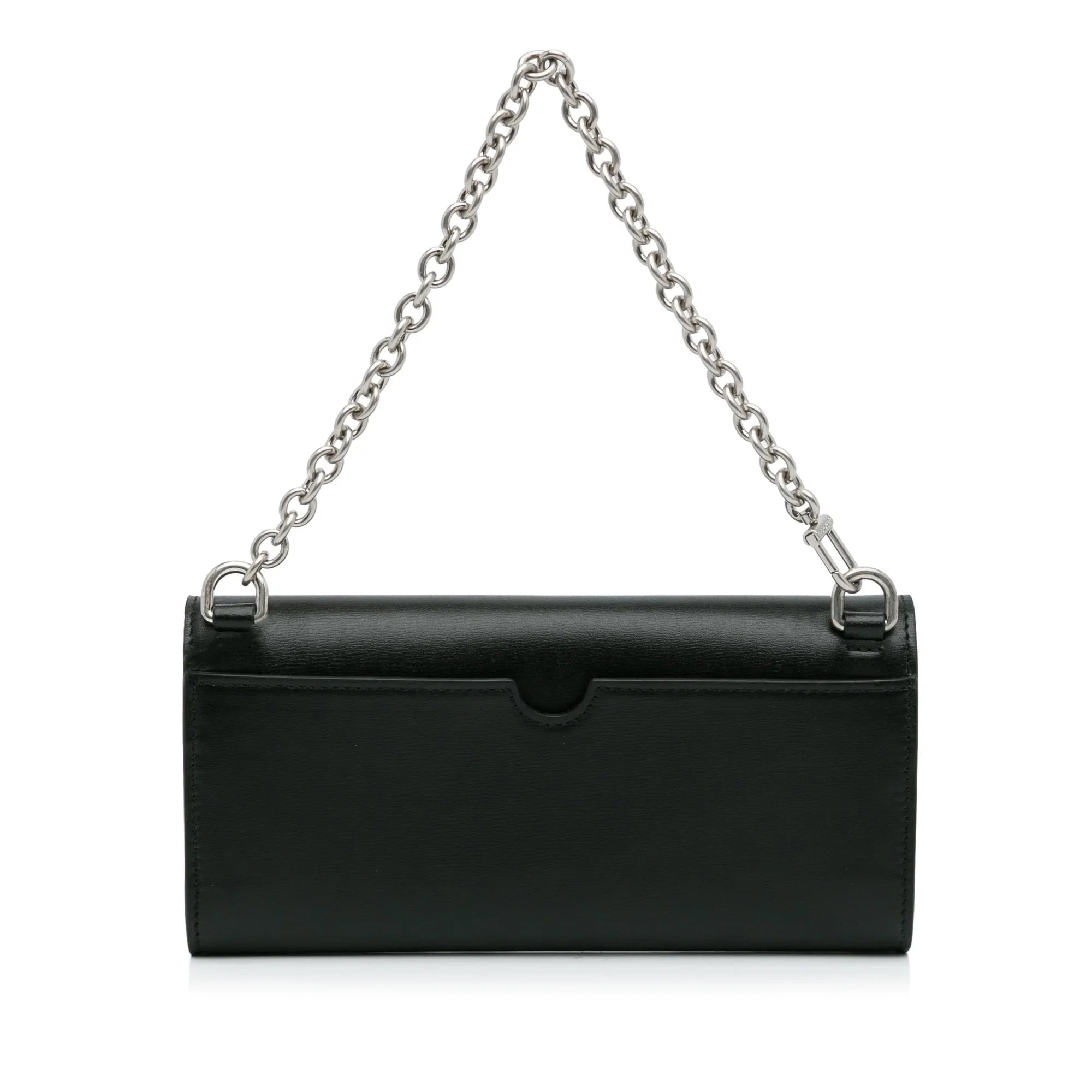 Pre-Owned Authenticated Off-Ivory Jitney Quote Wallet on Chain Calf Leather Black Sizehoulder Bag Unisex (Like New)