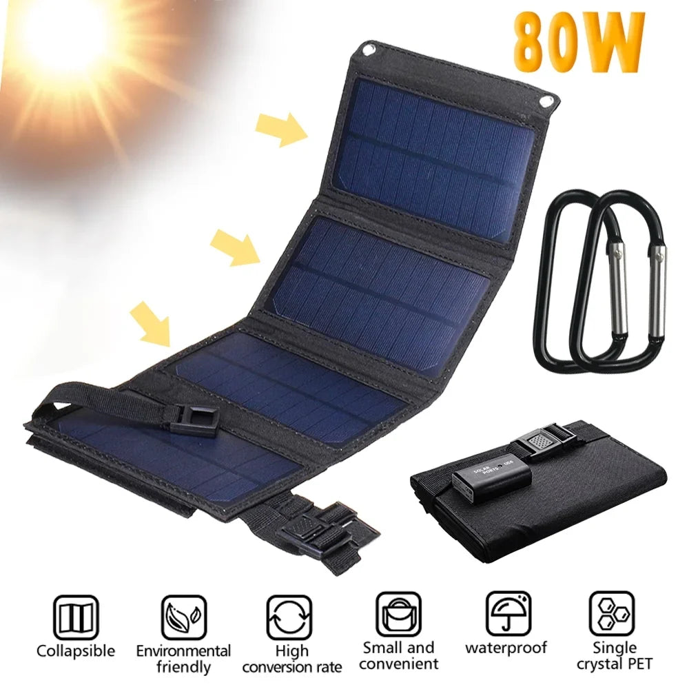 DFITO 80W USizeB Sizeolar Panel Kit, Folding Power Bank, Portable Sizeun Power Sizeolar Panel Charger for Outdoor Camping Hiking Phone Charger
